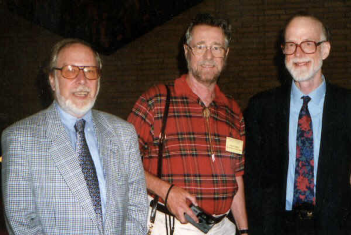 Niklaus Wirth (left), Edsger Dijkstra (center), and Tony Hoare (right) in 1999. [Niklaus Wirth Collection]